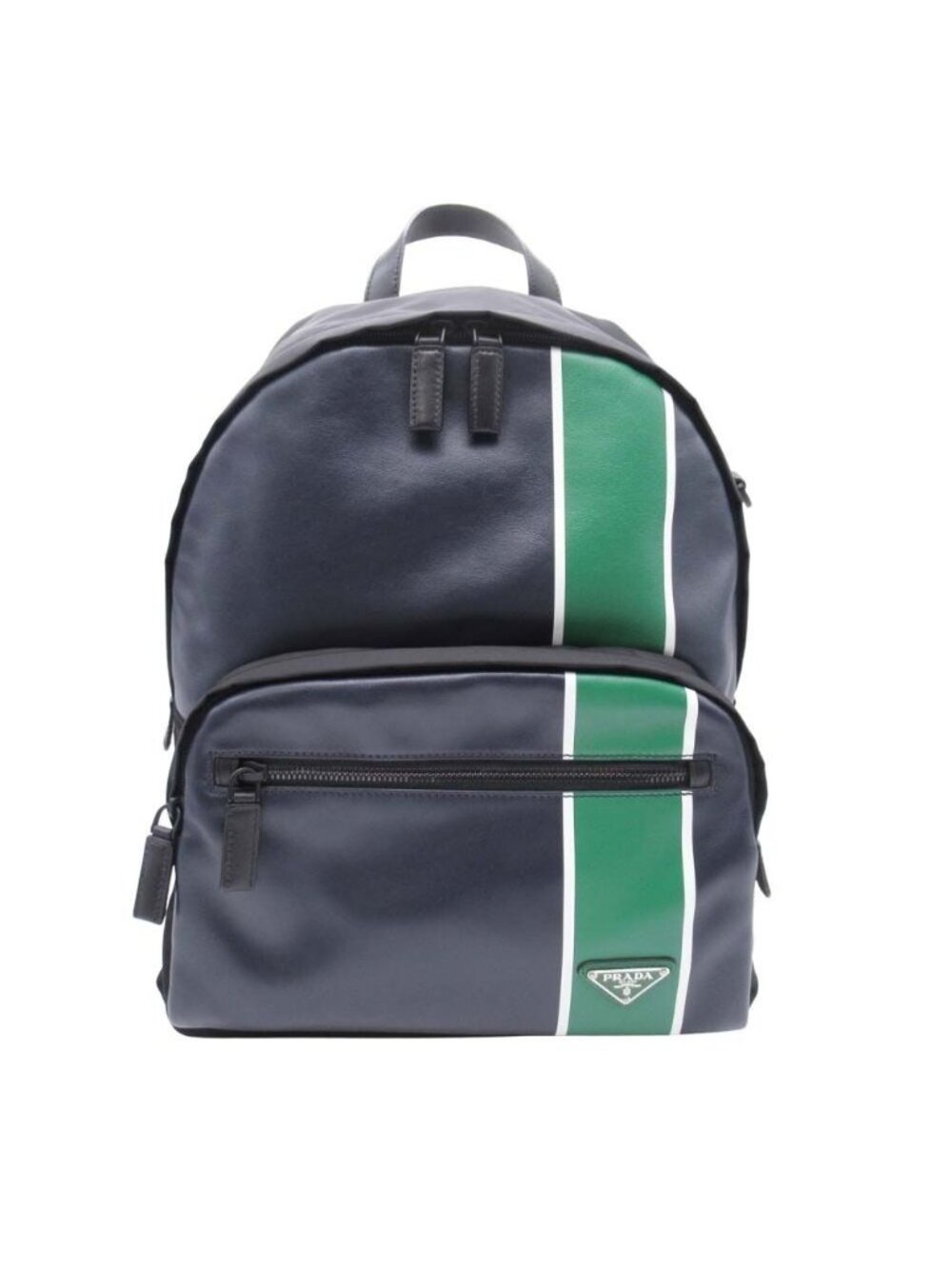Prada Backpack Triangle Tag Tessuto Nylon Cowhide Purse Navy Green Black